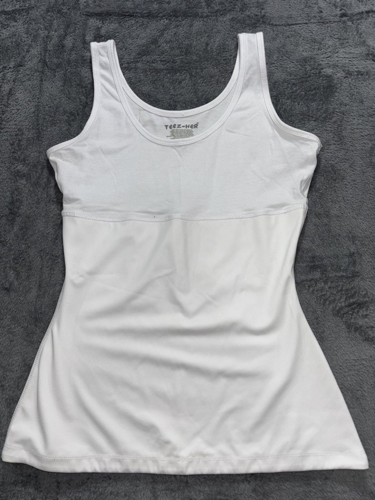 Teez-Her Womens L White Scoop Neck Tank Top Casual Layering