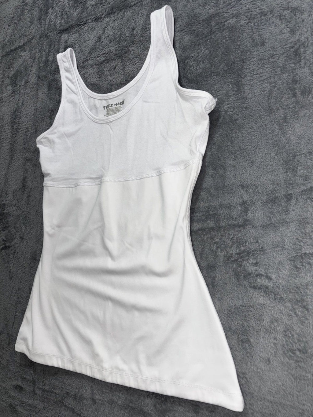Teez-Her Womens L White Scoop Neck Tank Top Casual Layering