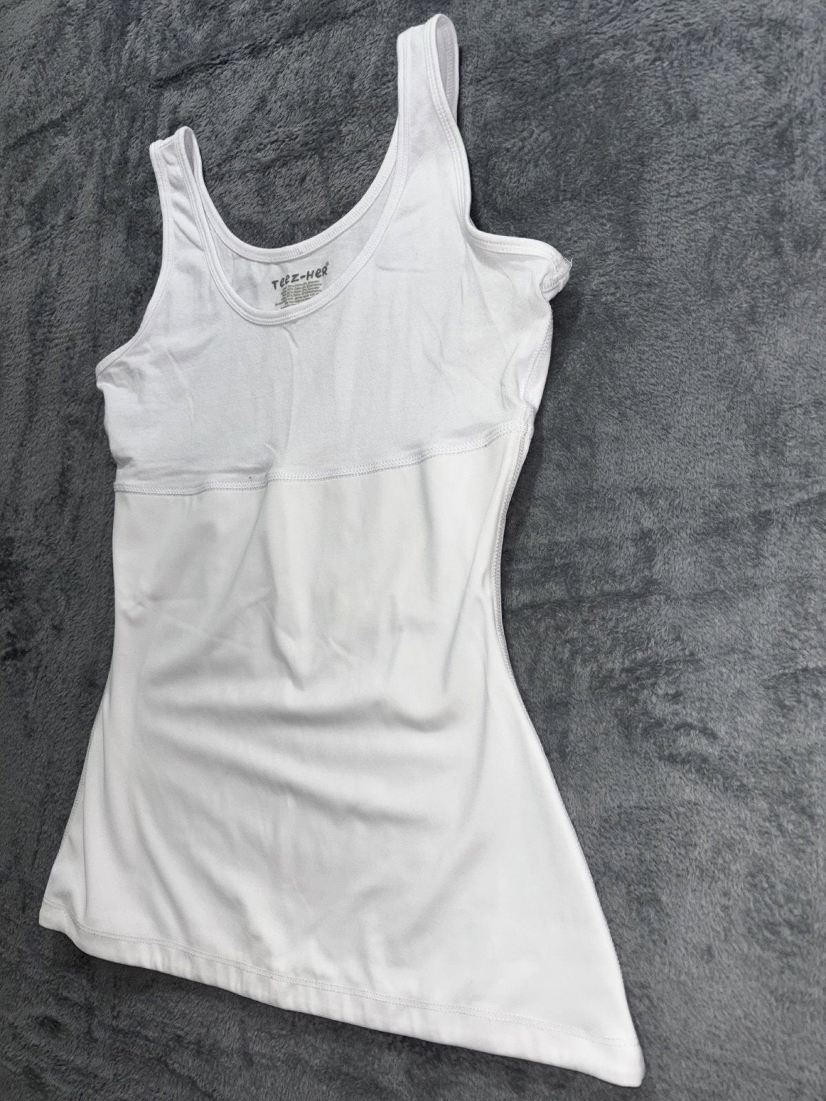 Teez-Her Womens L White Scoop Neck Tank Top Casual Layering