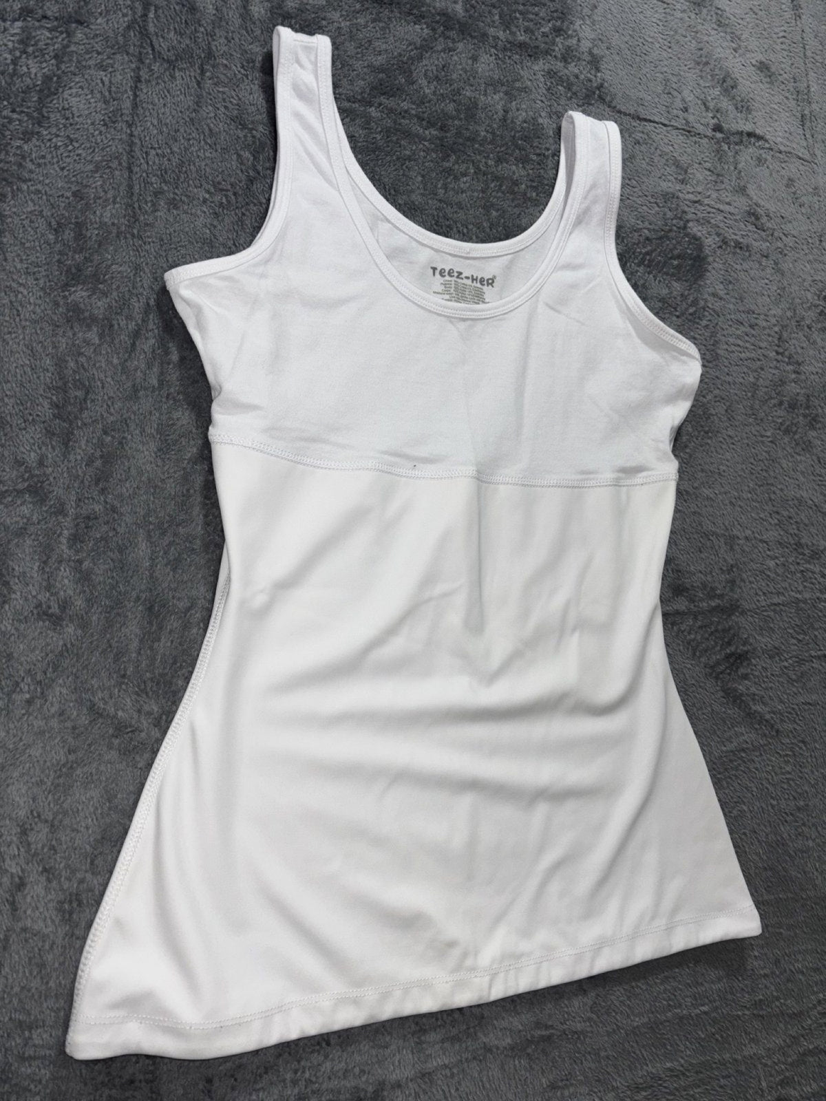 Teez-Her Womens L White Scoop Neck Tank Top Casual Layering