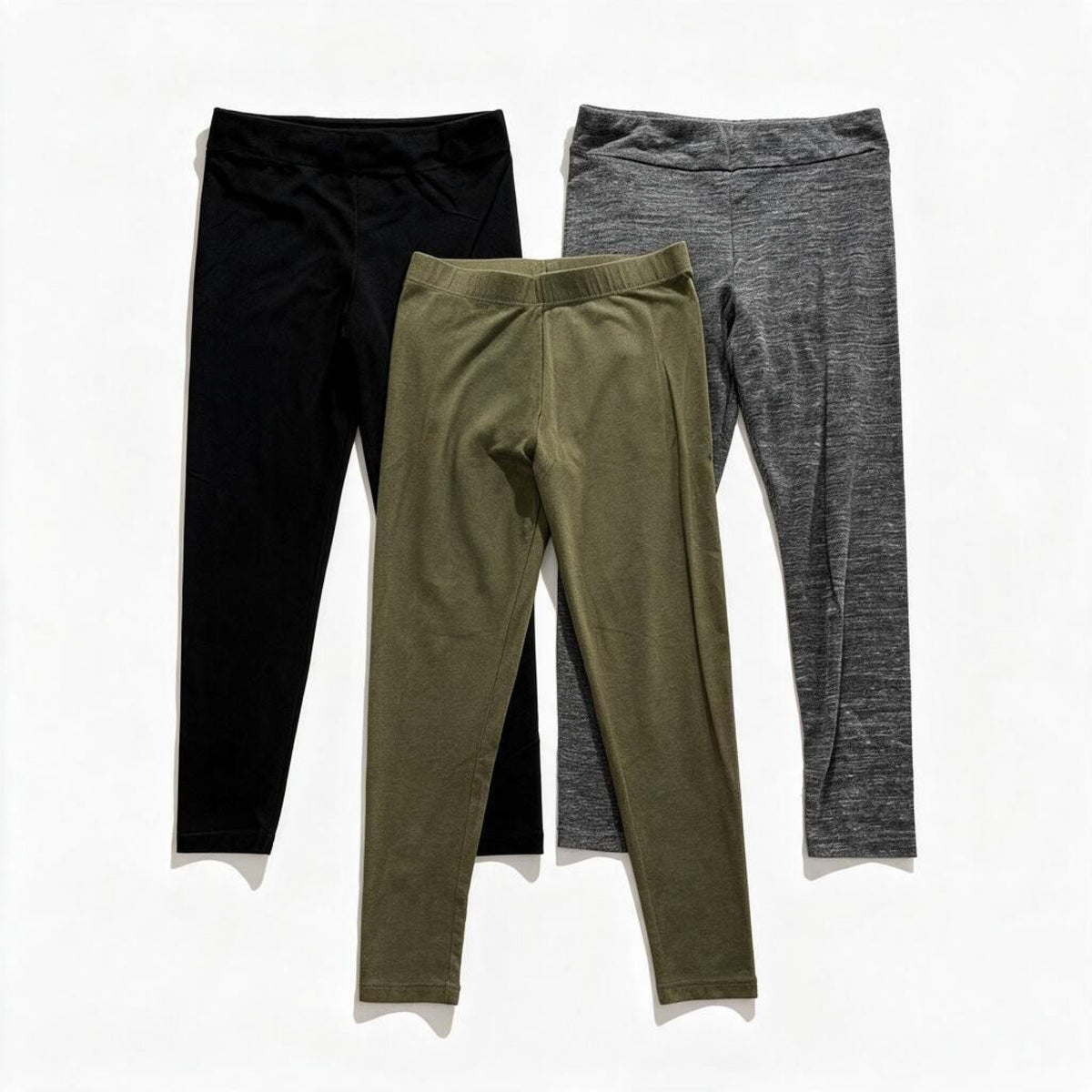 Time and Tru SO Womens L Leggings Bundle 3 Pairs Black Gray Olive Athleisure