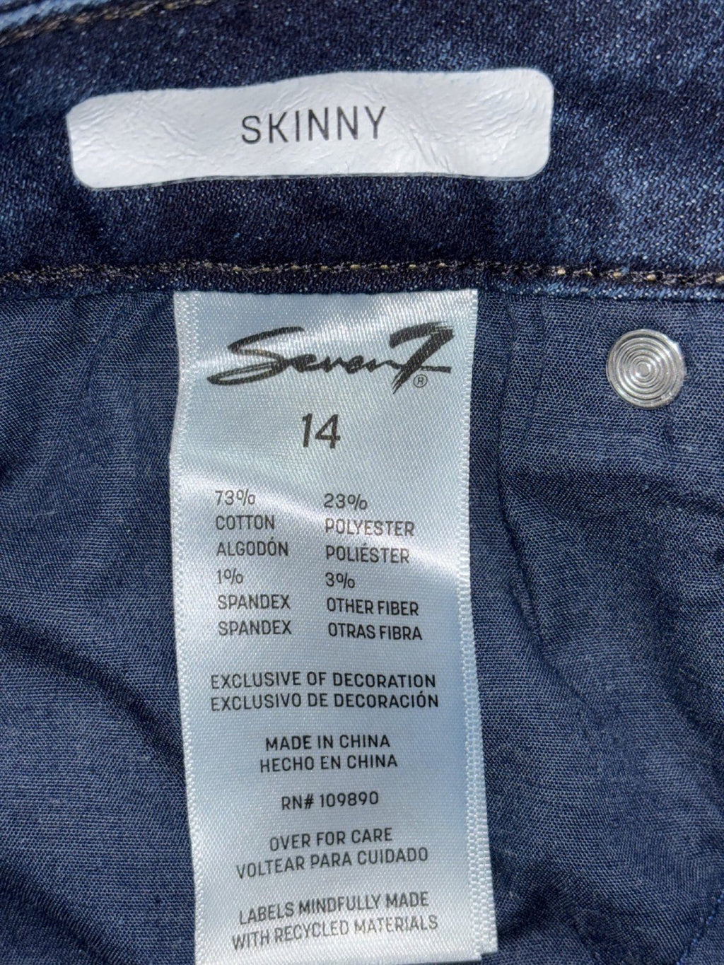 Seven7 Womens 14 Dark Wash Skinny Jeans Casual Classic