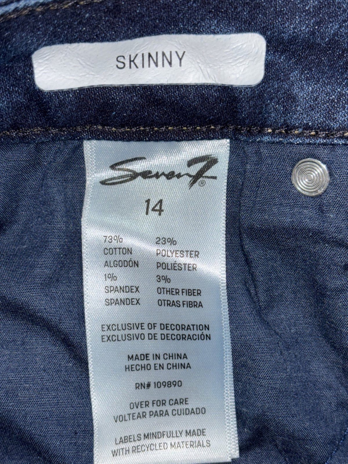 Seven7 Womens 14 Dark Wash Skinny Jeans Casual Classic