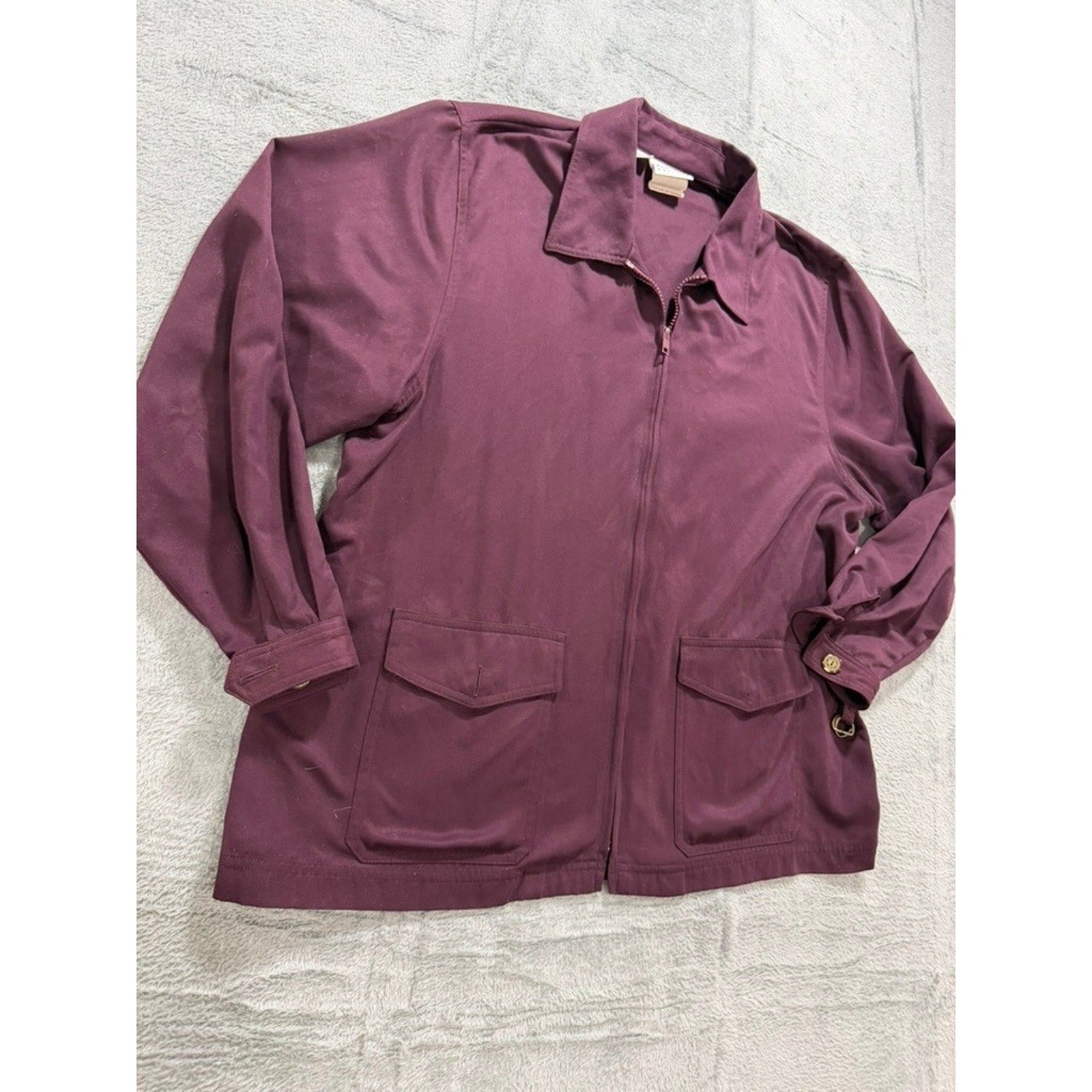 Koret Petites Womens Plum Purple Full Zip Utility Jacket Collared Flap Pockets L