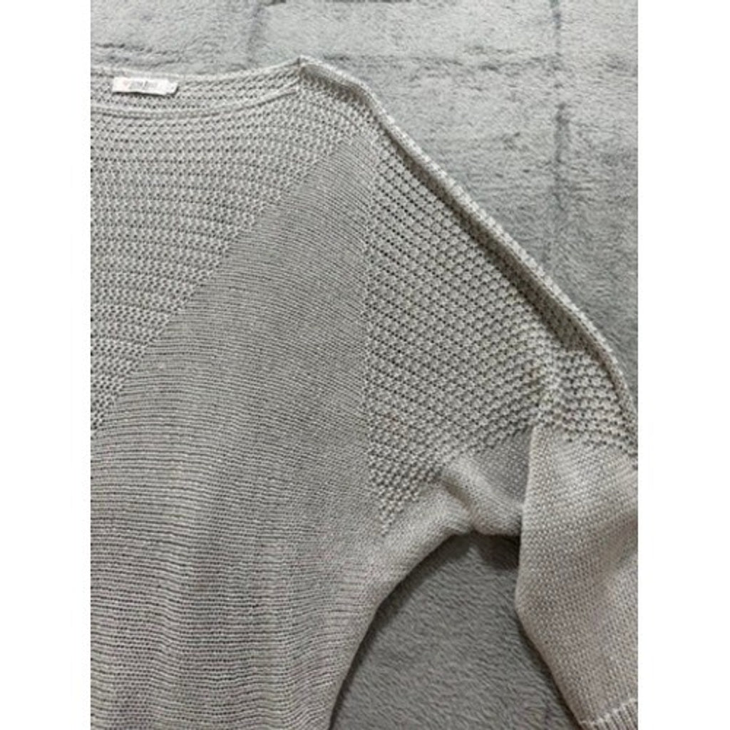 Luisa Ricci Italy Women Light Gray Mixed Knit Batwing Boat Neck Sweater Large