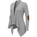 Rain Striped Drape Cardigan Womens Small Black White Elbow Patch Open Front