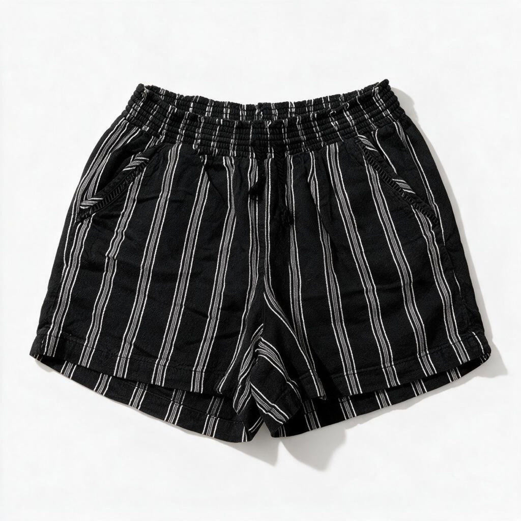 Briggs Womens XL Black White Striped Pull On Linen Blend Shorts Casual Coastal
