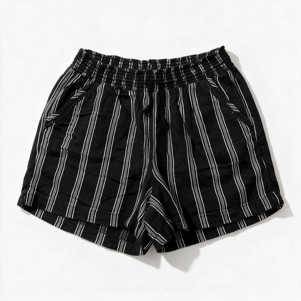 Briggs Womens XL Black White Striped Pull On Linen Blend Shorts Casual Coastal