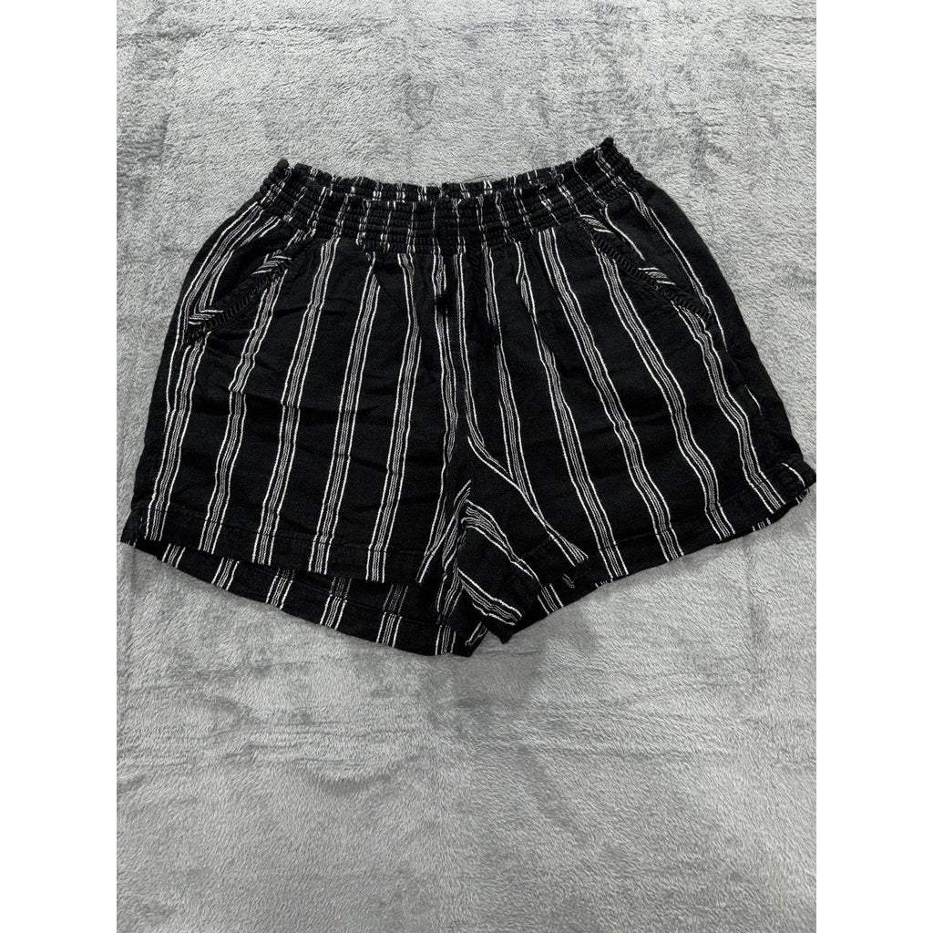Briggs Womens XL Black White Striped Pull On Linen Blend Shorts Casual Coastal