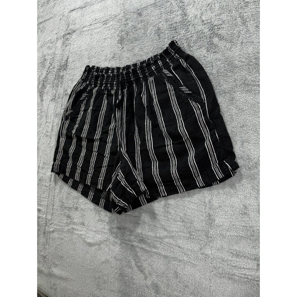 Briggs Womens XL Black White Striped Pull On Linen Blend Shorts Casual Coastal