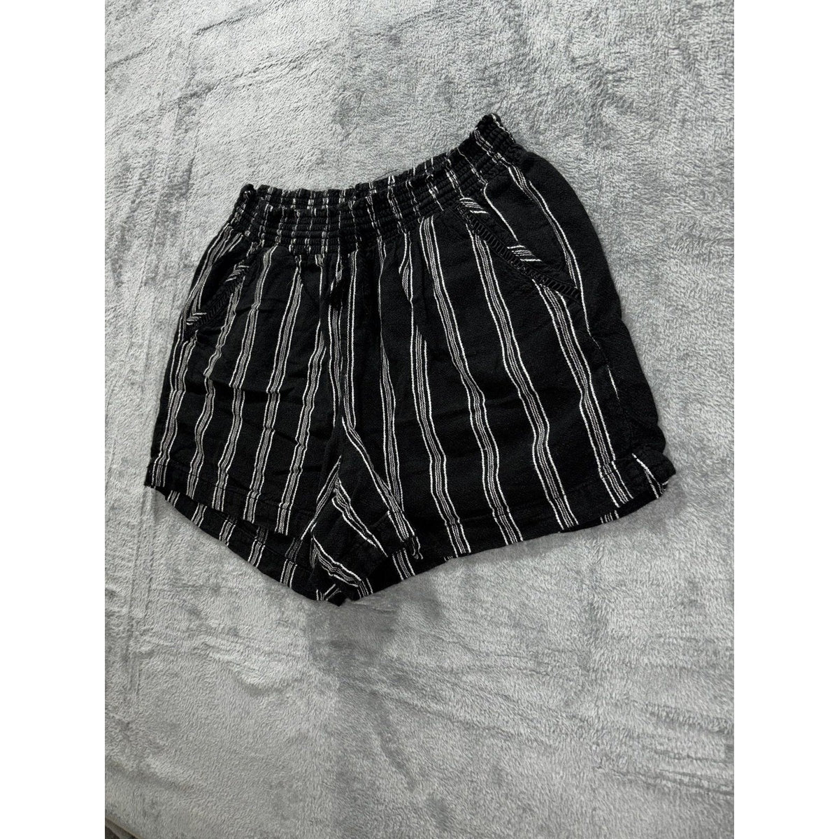 Briggs Womens XL Black White Striped Pull On Linen Blend Shorts Casual Coastal