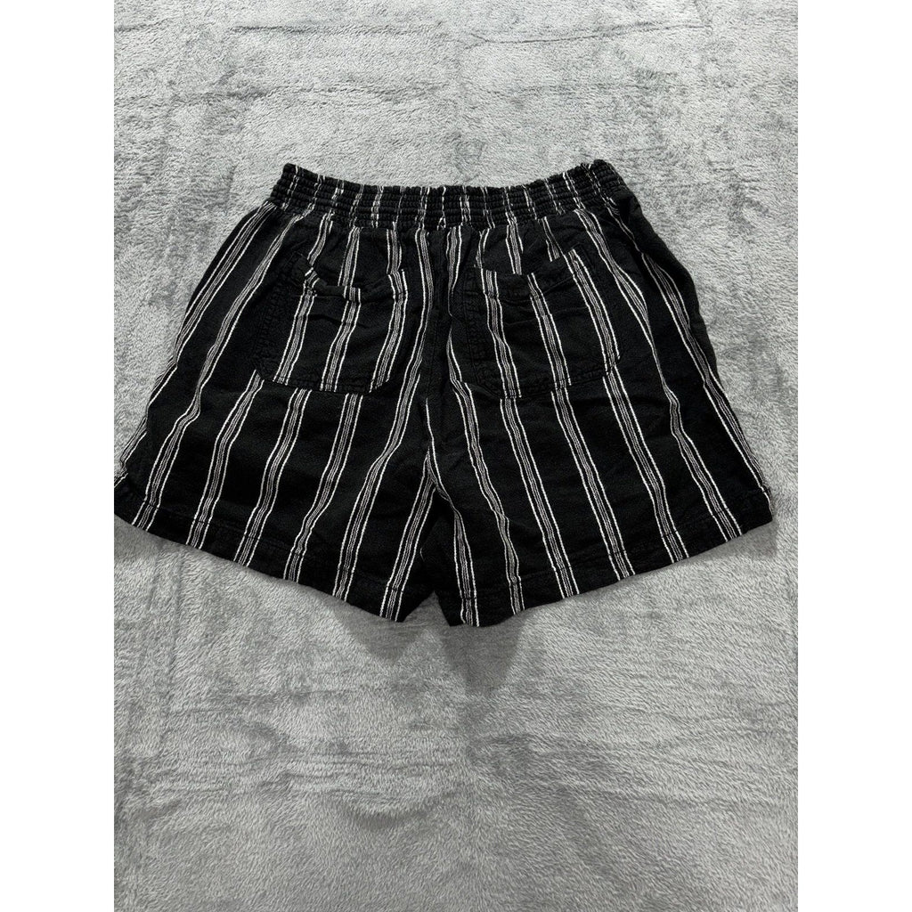 Briggs Womens XL Black White Striped Pull On Linen Blend Shorts Casual Coastal