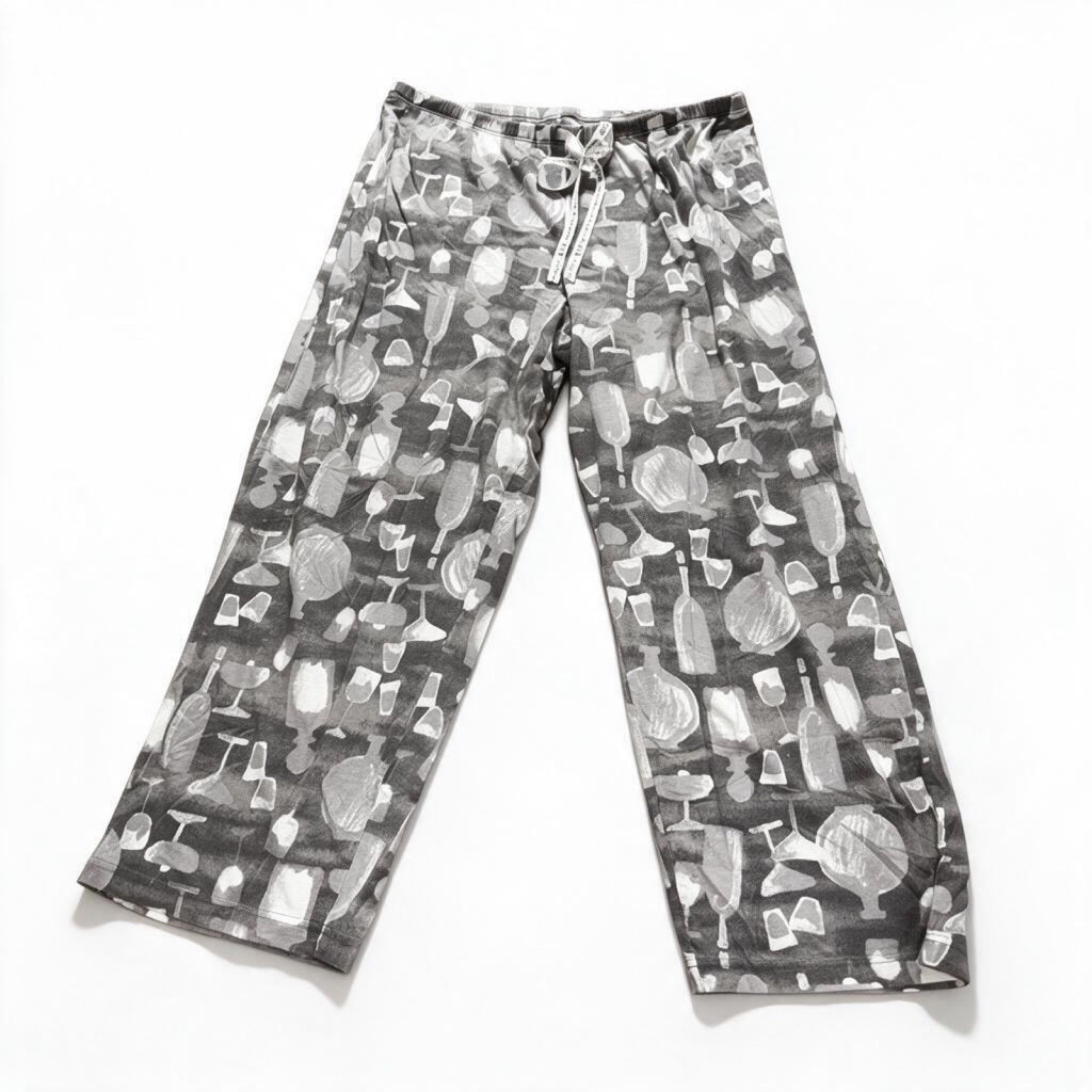 HUE Womens M Gray White Wine Glass Print Pajama Pants Cozy Casual