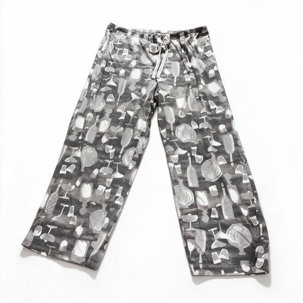 HUE Womens M Gray White Wine Glass Print Pajama Pants Cozy Casual