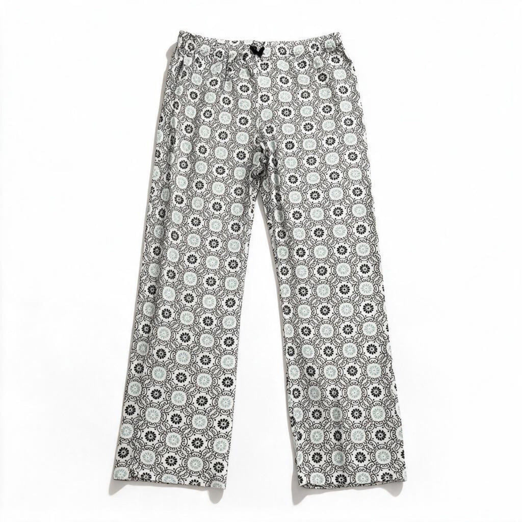 Kathy Ireland Womens L Black White Medallion Print Sleepwear Pants Cozy
