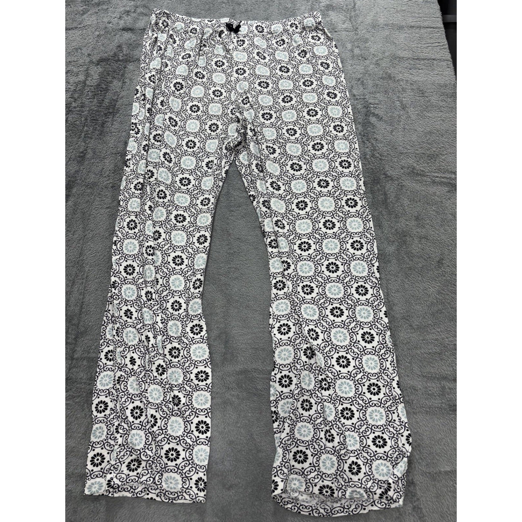 Kathy Ireland Womens L Black White Medallion Print Sleepwear Pants Cozy