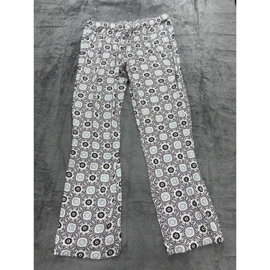 Kathy Ireland Womens L Black White Medallion Print Sleepwear Pants Cozy