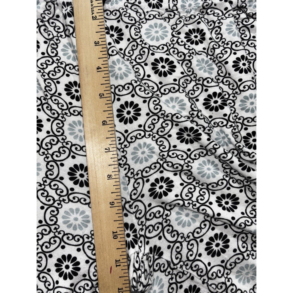 Kathy Ireland Womens L Black White Medallion Print Sleepwear Pants Cozy