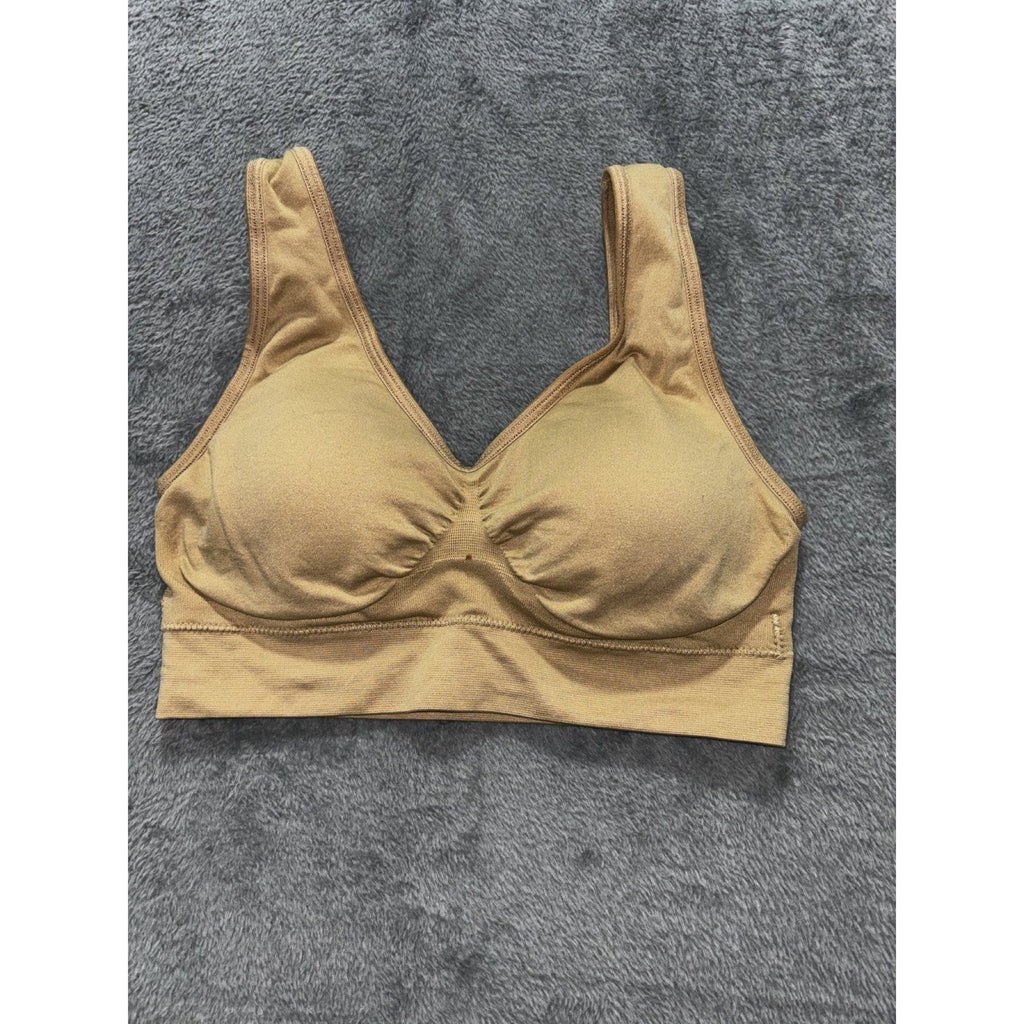 Genie Bra Womens M Tan Seamless Sports Bra Comfort Wirefree Casual