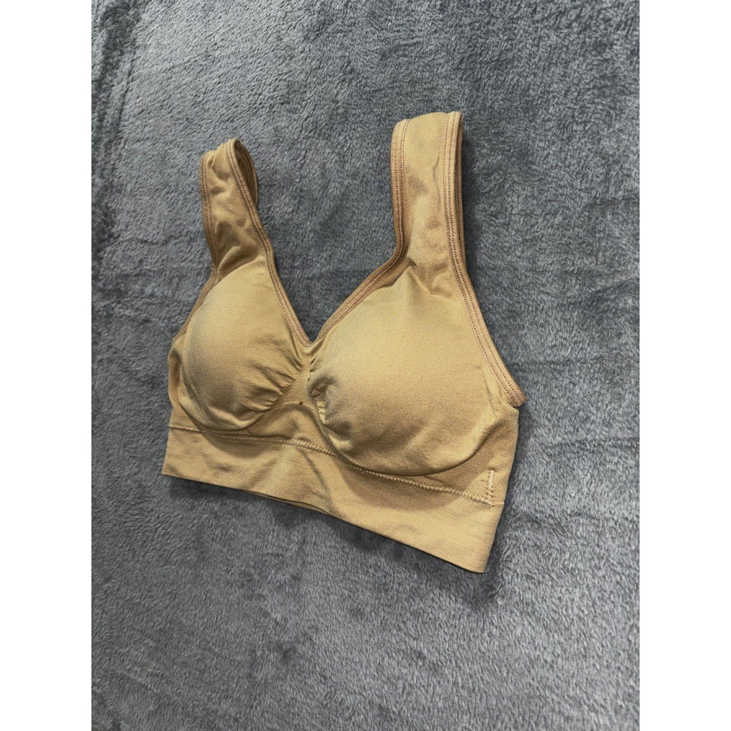 Genie Bra Womens M Tan Seamless Sports Bra Comfort Wirefree Casual