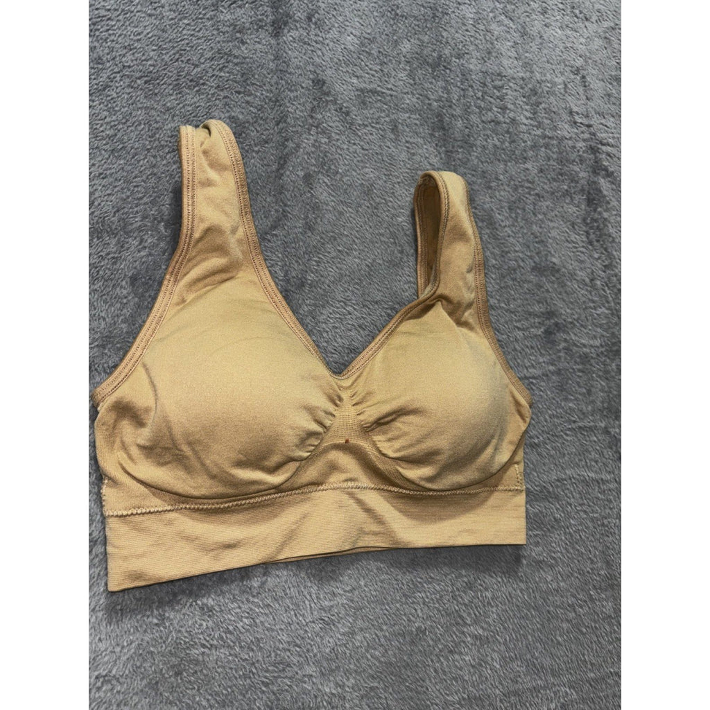 Genie Bra Womens M Tan Seamless Sports Bra Comfort Wirefree Casual