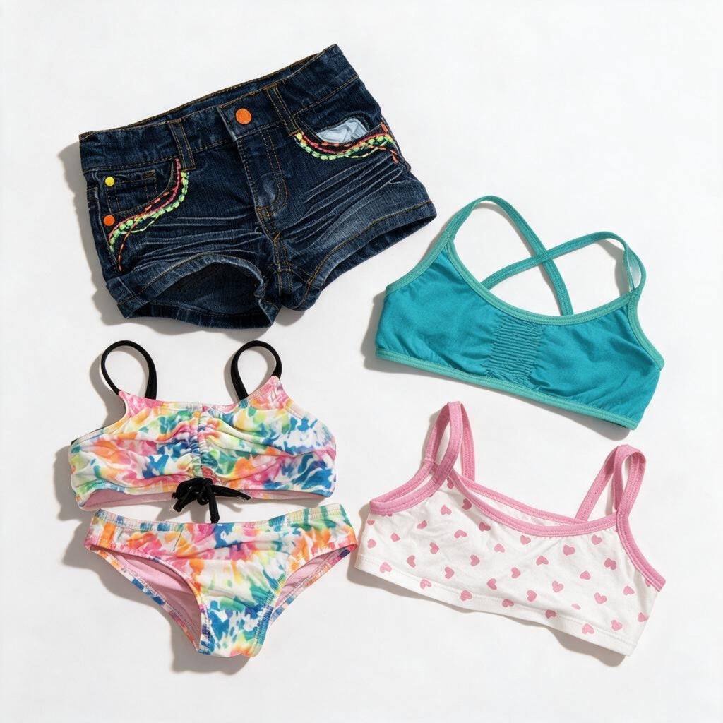 Sonoma Girls Sizes 3T to S 5 Piece Bundle Denim Shorts Swimsuit Bralettes Mudd
