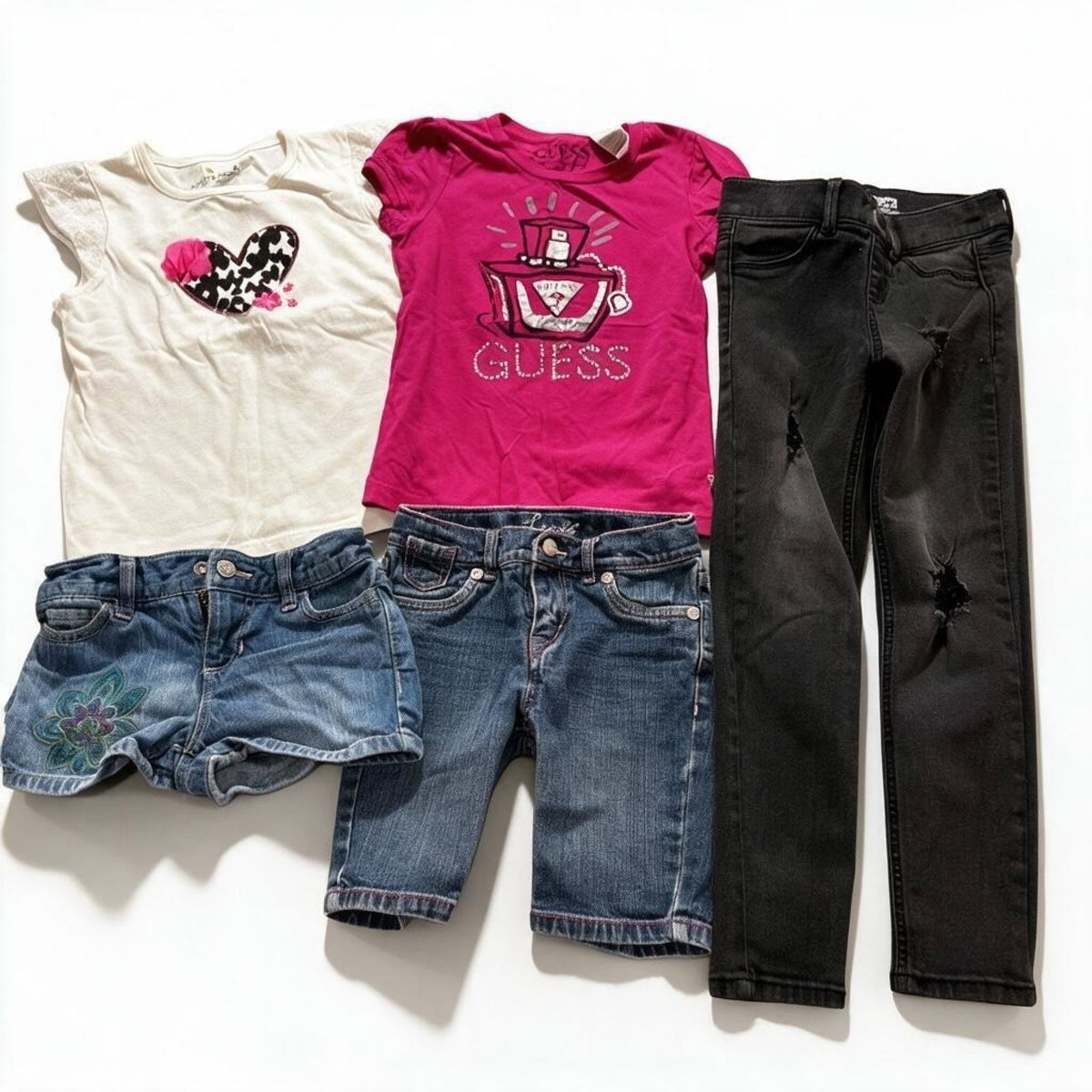 Guess Girls 5 to 6X 5 Piece Bundle Levi's Old Navy Wonder Nation Jumping Beans