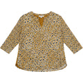 Van Heusen Mustard Floral V-Neck Blouse Women Medium 3/4 Sleeve Top Shirt casual