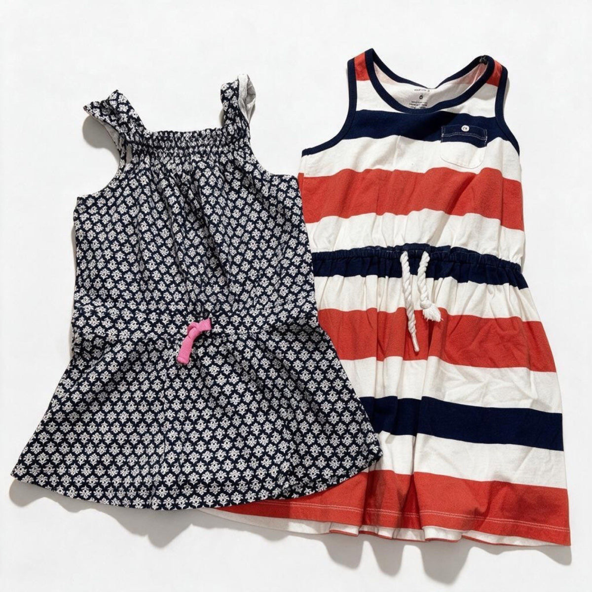 Carter's Girls Size 6 2 Piece Dress Bundle Navy Print Red White Striped