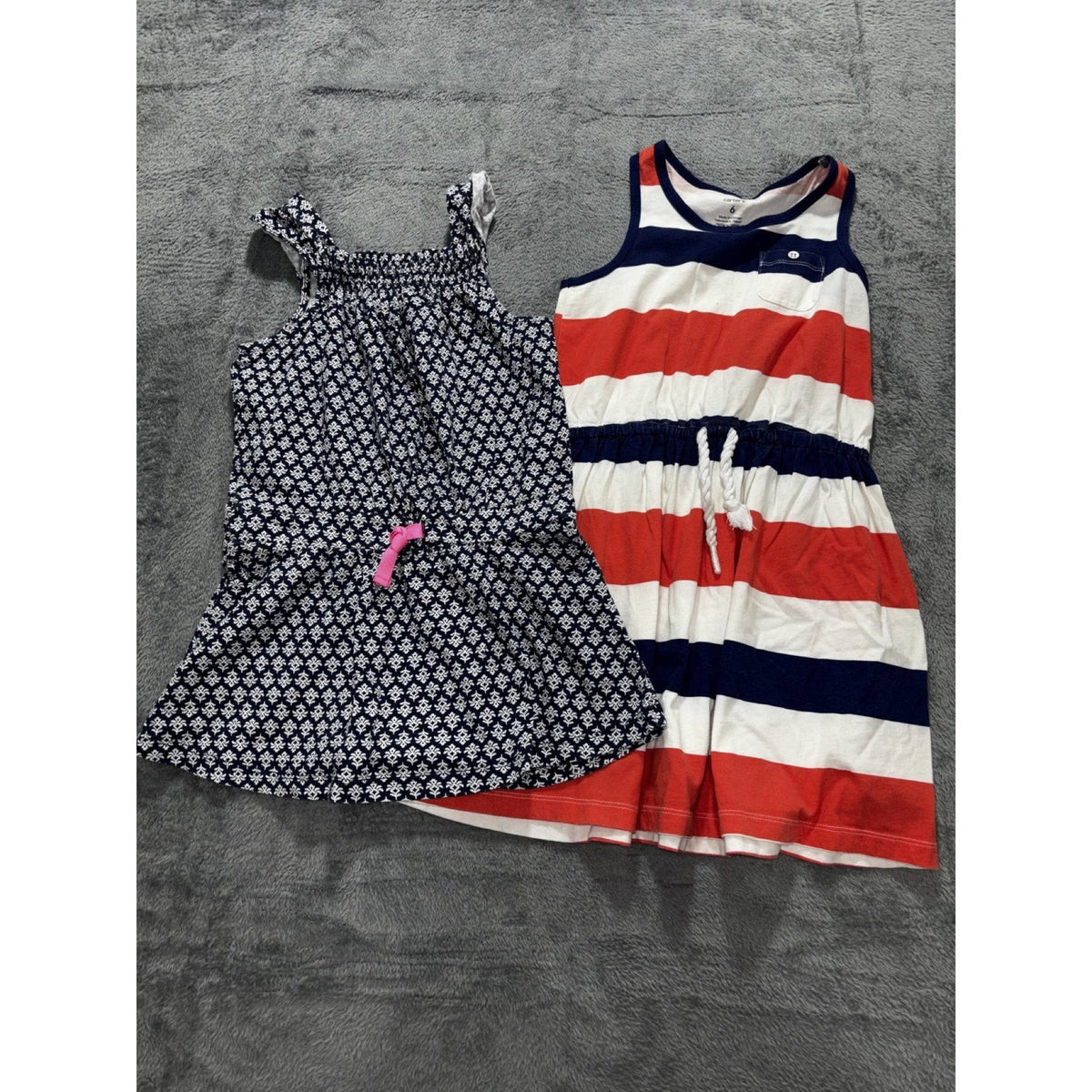 Carter's Girls Size 6 2 Piece Dress Bundle Navy Print Red White Striped