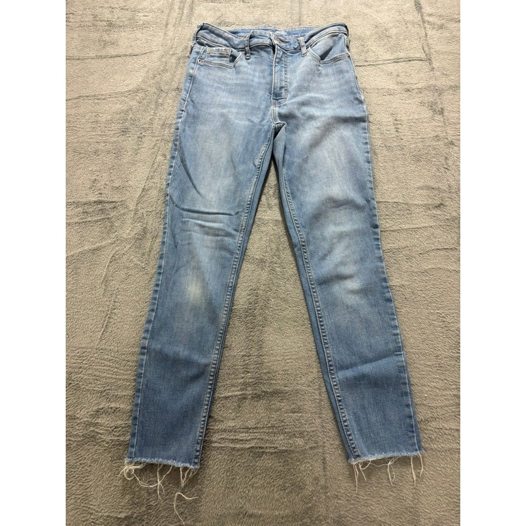 Old Navy Rockstar Super Skinny High Rise Blue Jeans Raw Hem Womens 6 Medium Wash
