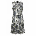 Tahari Womens M White Green Tropical Print Sleeveless Shift Dress Boho Coastal