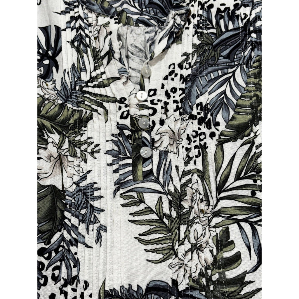 Tahari Womens M White Green Tropical Print Sleeveless Shift Dress Boho Coastal