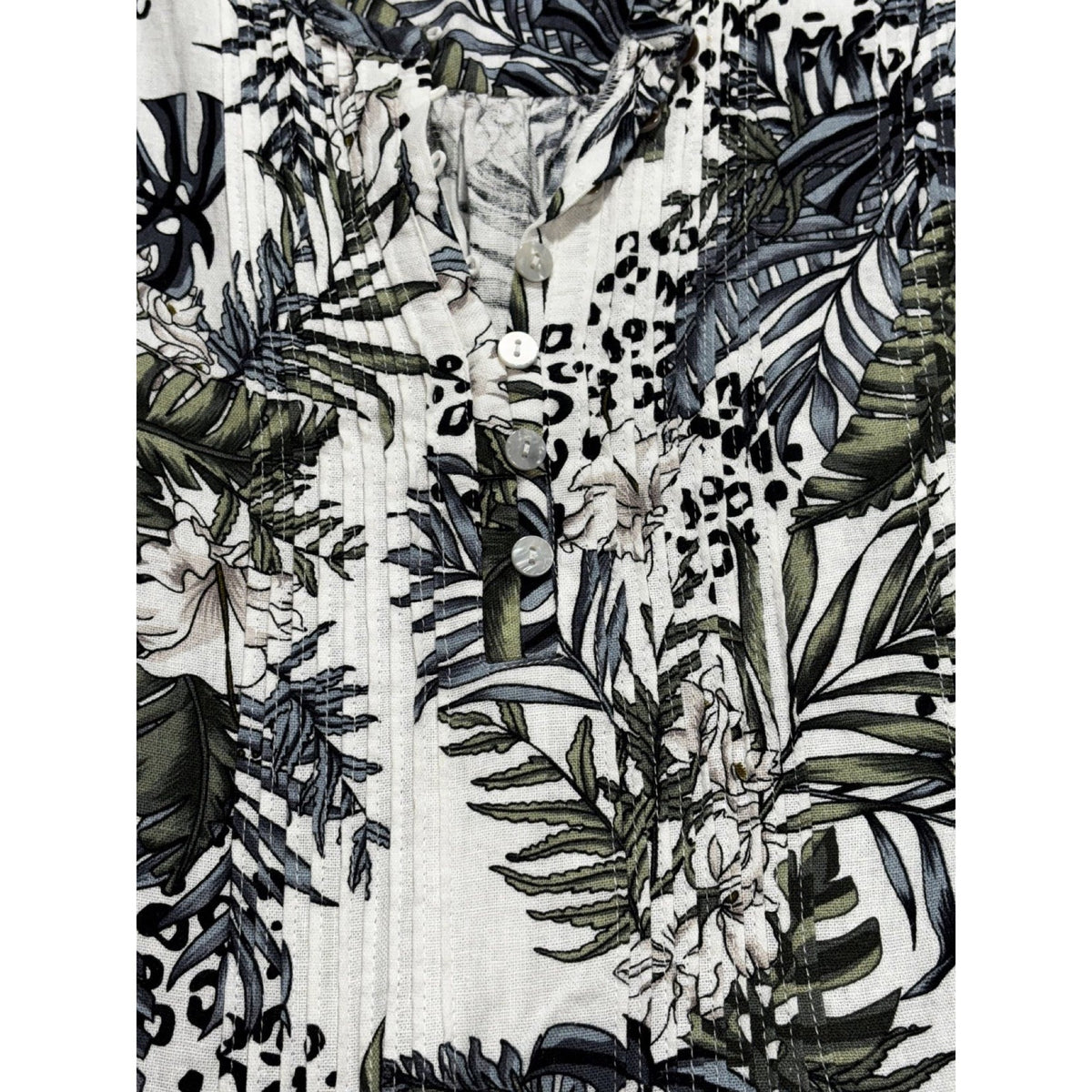 Tahari Womens M White Green Tropical Print Sleeveless Shift Dress Boho Coastal