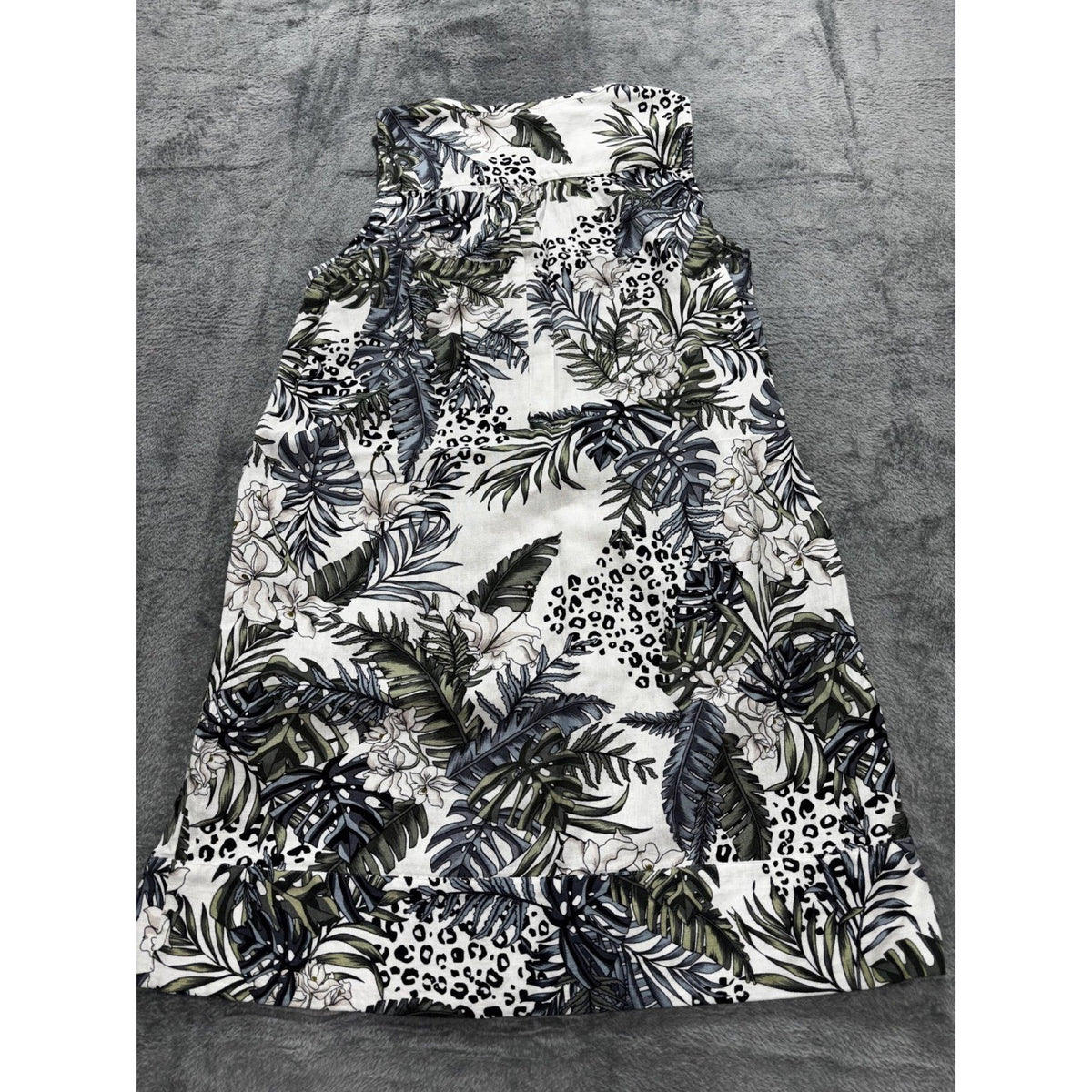 Tahari Womens M White Green Tropical Print Sleeveless Shift Dress Boho Coastal
