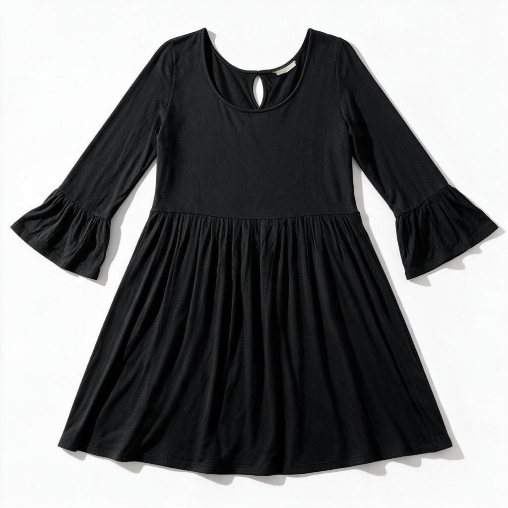 Soft & Sexy Womens L Black Bell Sleeve Babydoll Dress Casual Boho