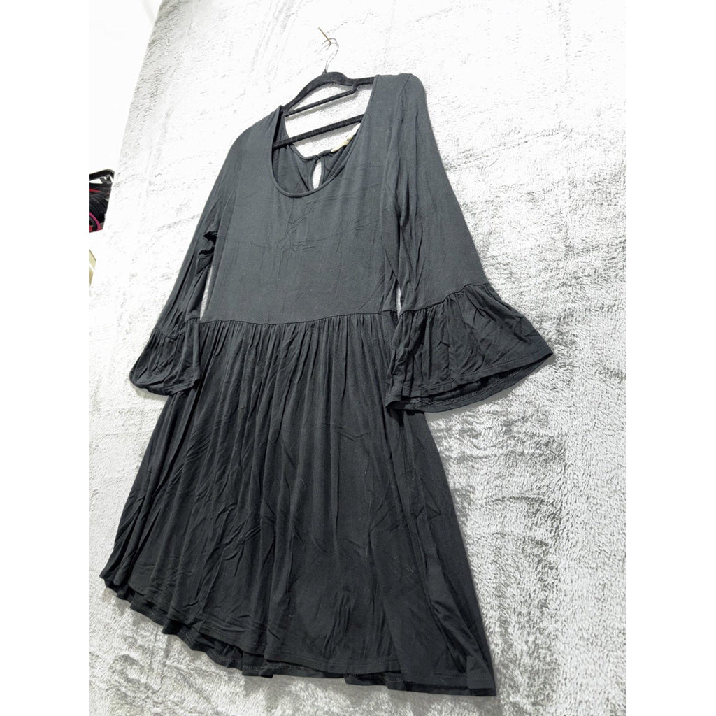 Soft & Sexy Womens L Black Bell Sleeve Babydoll Dress Casual Boho