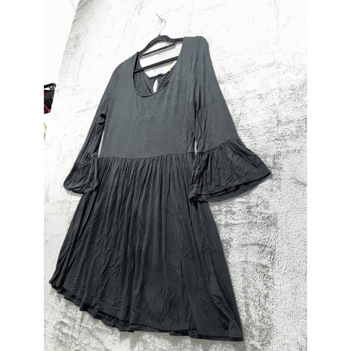 Soft & Sexy Womens L Black Bell Sleeve Babydoll Dress Casual Boho