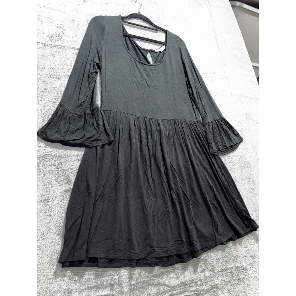 Soft & Sexy Womens L Black Bell Sleeve Babydoll Dress Casual Boho