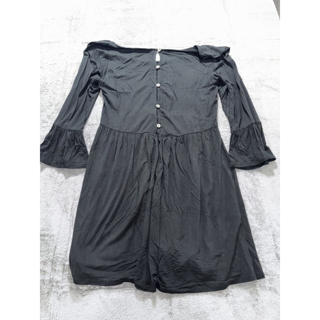 Soft & Sexy Womens L Black Bell Sleeve Babydoll Dress Casual Boho