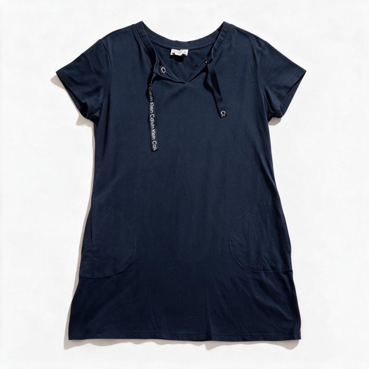 Calvin Klein Womens XL Navy Blue Tie Neck T-Shirt Dress Casual Minimalist