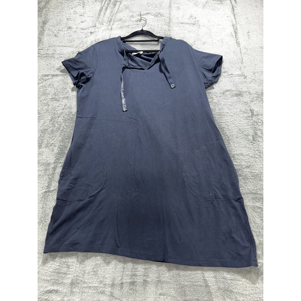 Calvin Klein Womens XL Navy Blue Tie Neck T-Shirt Dress Casual Minimalist