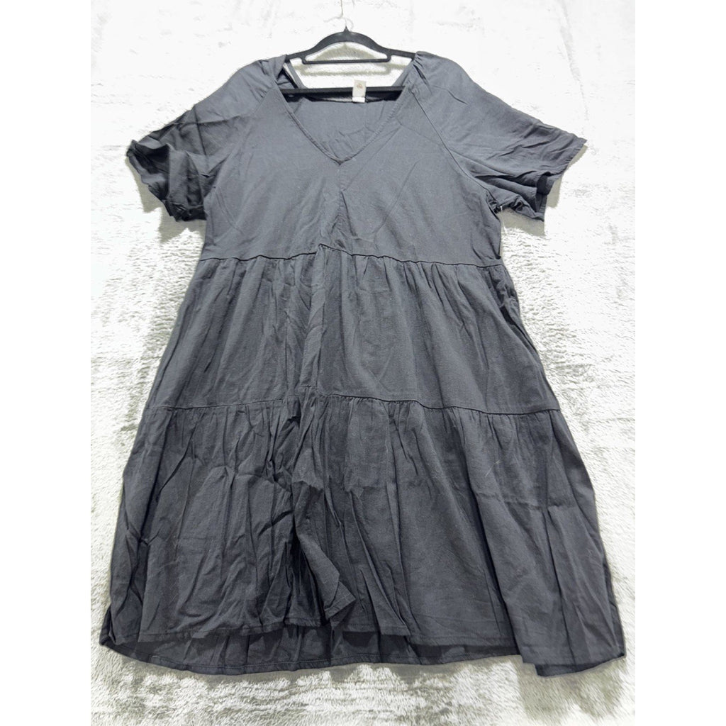 Old Navy Womens L Charcoal Gray Tiered Babydoll Dress Casual Boho