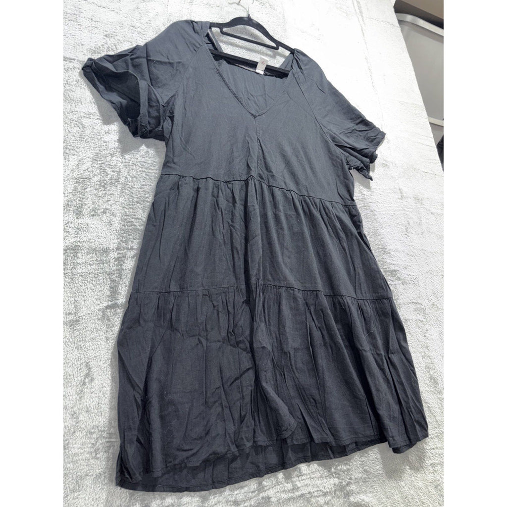Old Navy Womens L Charcoal Gray Tiered Babydoll Dress Casual Boho