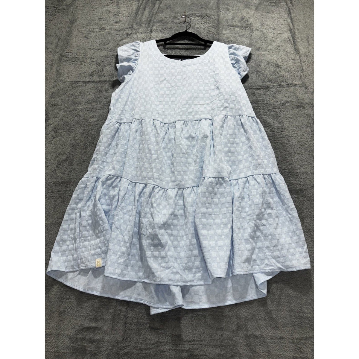 Simply Southern Womens S Light Blue Tiered Ruffle Sleeve Dress Casual Preppy