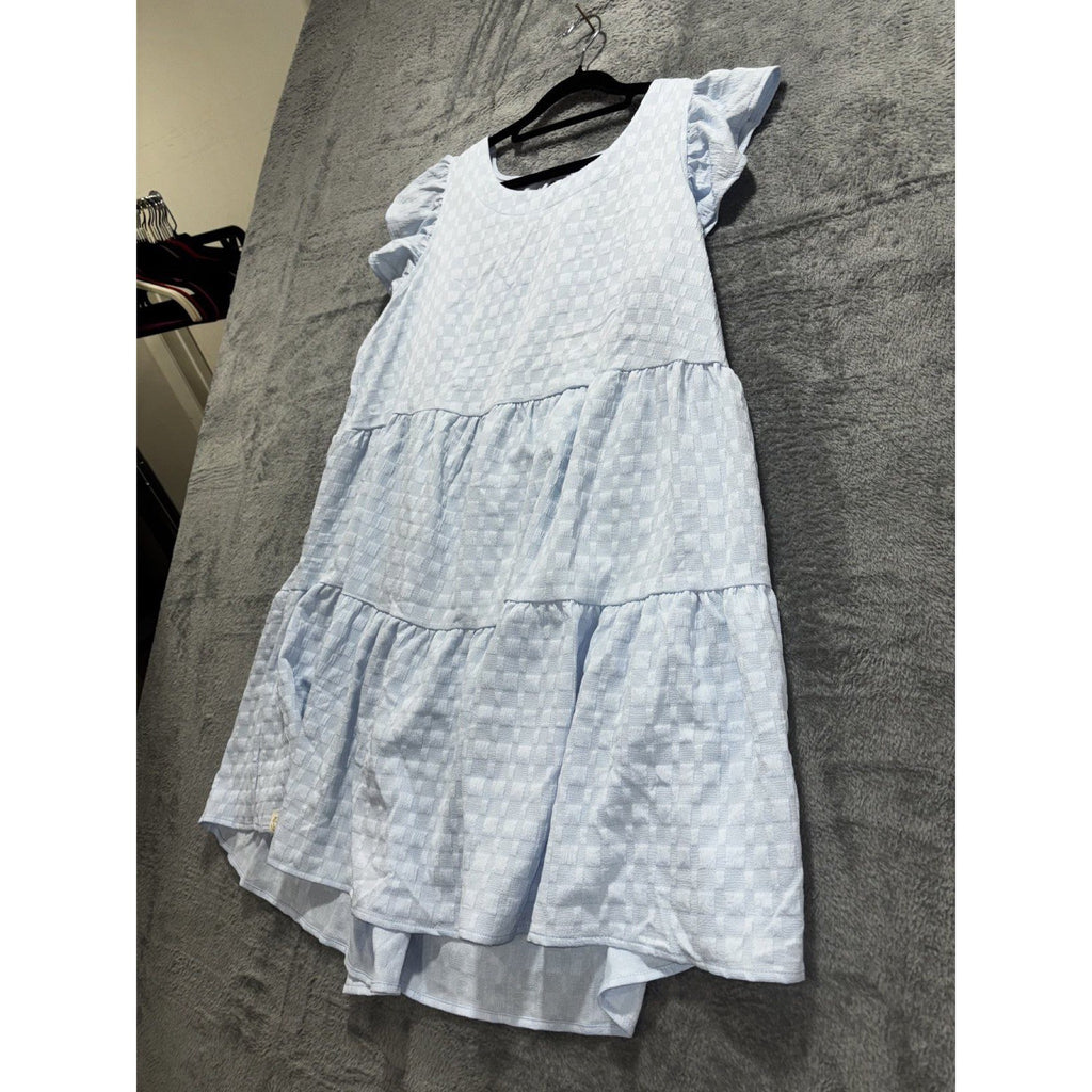 Simply Southern Womens S Light Blue Tiered Ruffle Sleeve Dress Casual Preppy