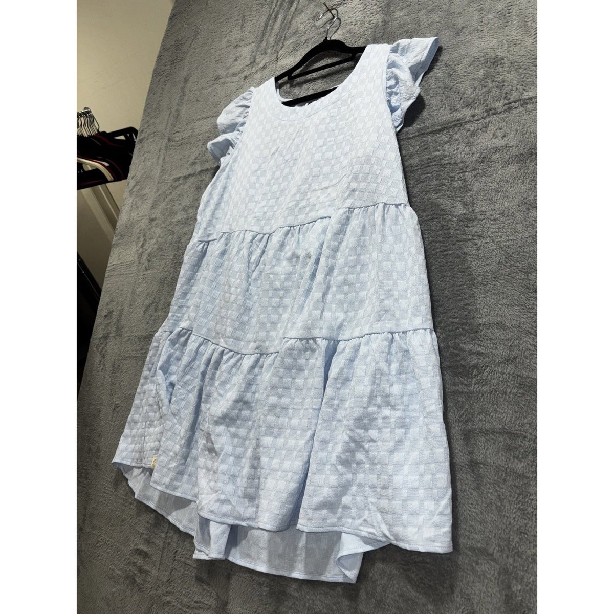 Simply Southern Womens S Light Blue Tiered Ruffle Sleeve Dress Casual Preppy