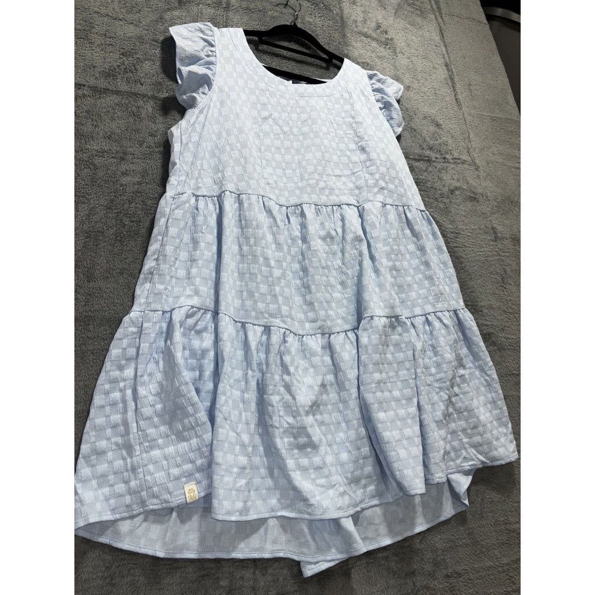Simply Southern Womens S Light Blue Tiered Ruffle Sleeve Dress Casual Preppy