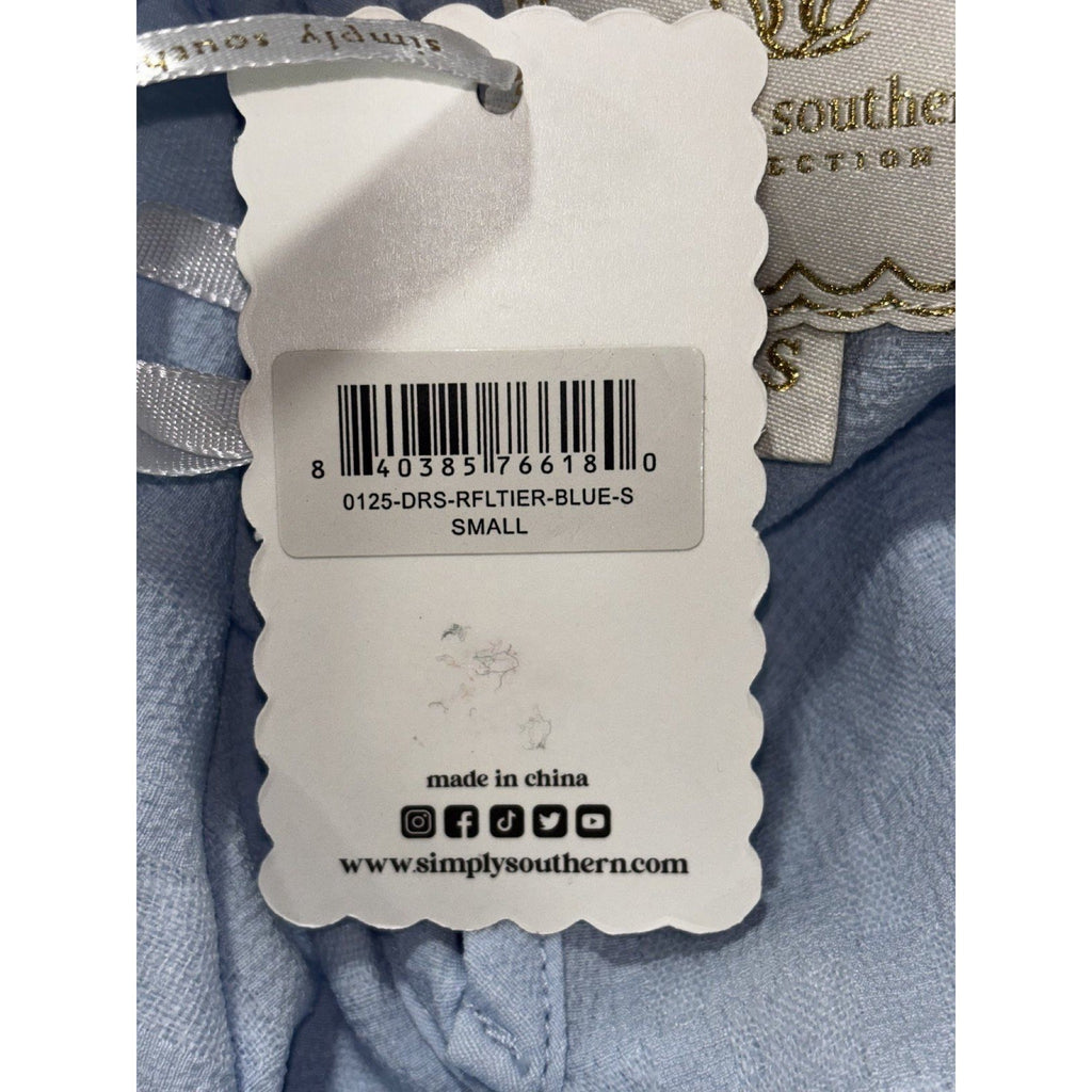 Simply Southern Womens S Light Blue Tiered Ruffle Sleeve Dress Casual Preppy