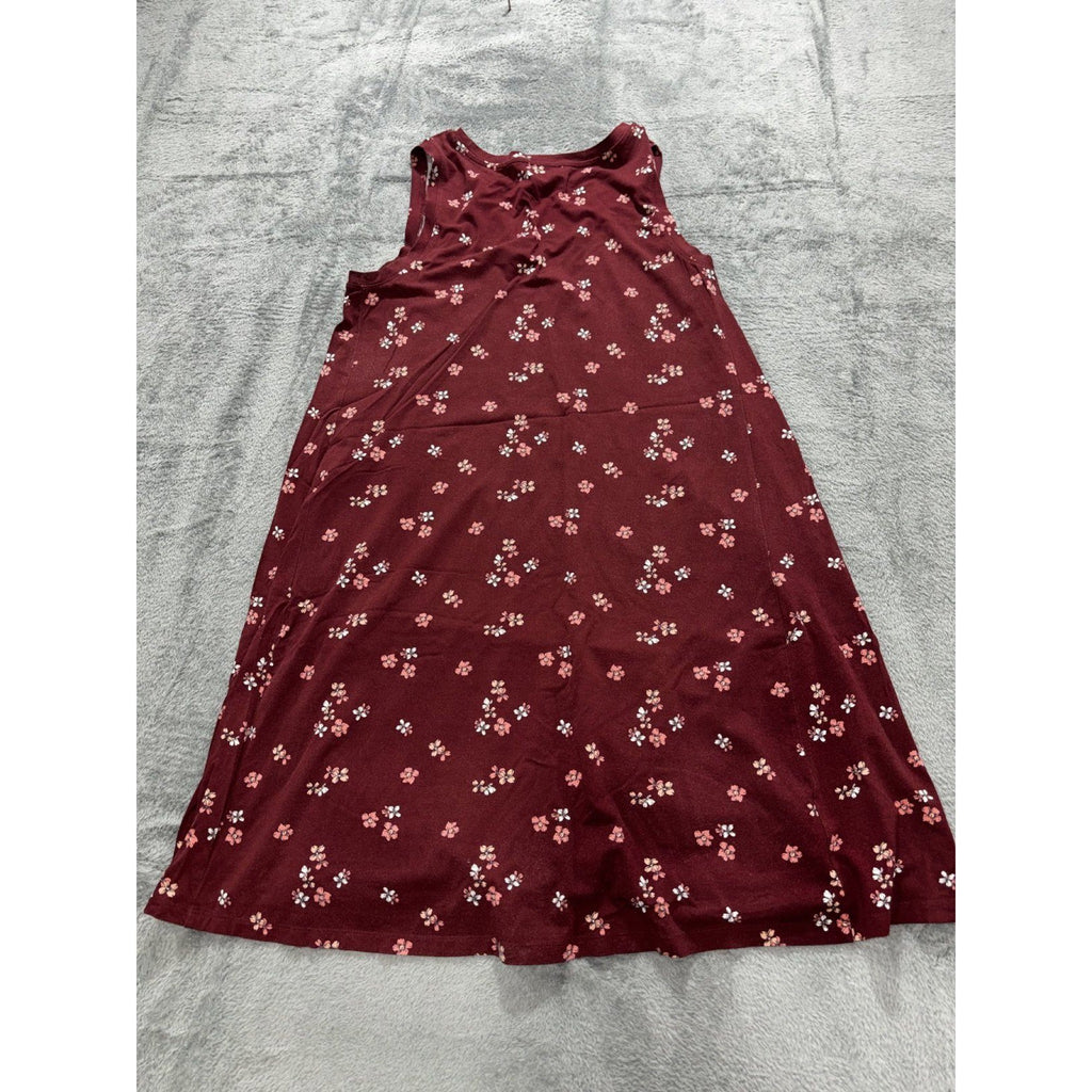 LOFT Womens L Petite Burgundy Floral Sleeveless Dress Casual